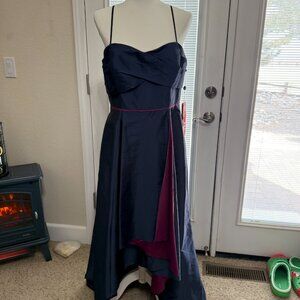 NWT Adrianna Papell Navy Blue/Fuschia High Low Taffeta Evening Gown Dress SZ 12